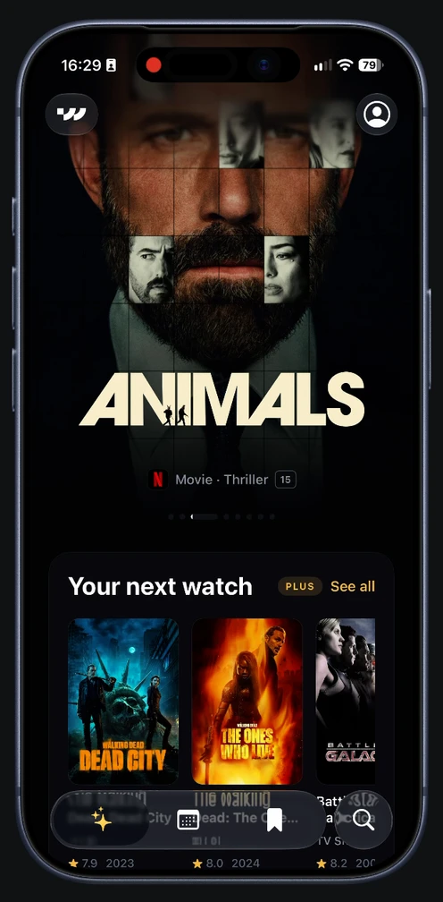 Watchlist feature tour playing inside a single iPhone.